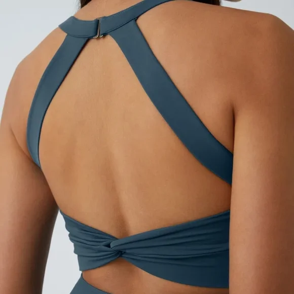 Halara Twist Back Active Dress Easy Peezy Longer Length D-F Cup Sz L Teal Blue - Picture 6 of 12